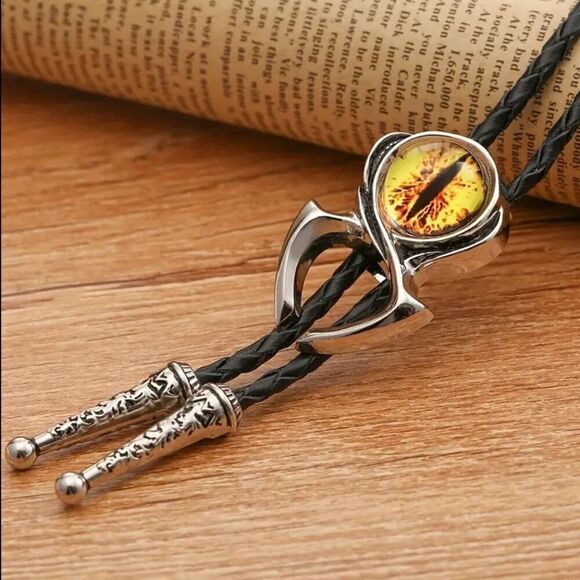Dragon Yellow Eye Glass Bolo Tie Men’s Western Cowboy Accessory Necklace New - Picture 4 of 5